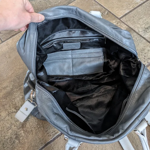 Nina Raye Lamb Leather Chic Sporty Super Soft Luxurious Crossbody Satchel Gray - Picture 3 of 12